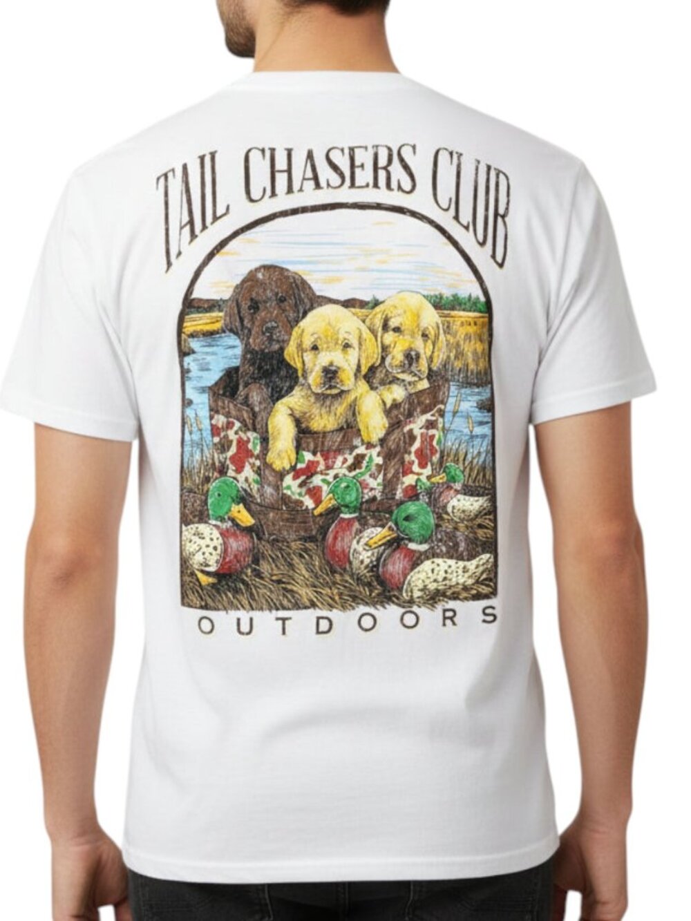 Tail Chasers Club Men’s T-shirt Outdoor Puppies - Picture 5 of 6